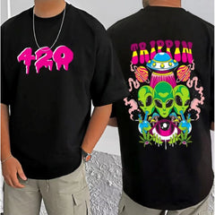 जेनेरिक मेन्स कैजुअल कॉटन ब्लेंड प्रिंटेड राउंड नेक हाफ स्लीव टी-शर्ट (ब्लैक)