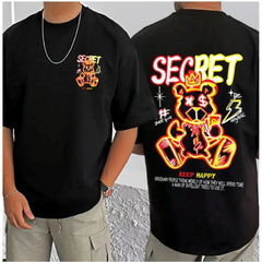 Generic Men's Casual Cotton Blend Printed Round Neck Half Sleeve T-Shirt (Black)