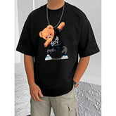 जेनेरिक मेन्स कैजुअल कॉटन ब्लेंड प्रिंटेड राउंड नेक हाफ स्लीव टी-शर्ट (ब्लैक)