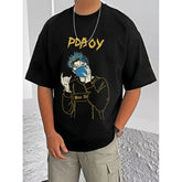 जेनेरिक मेन्स कैजुअल कॉटन ब्लेंड प्रिंटेड राउंड नेक हाफ स्लीव टी-शर्ट (ब्लैक)