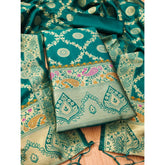 महिलाओं के लिए बनारसी सिल्क प्रिंटेड अनस्टिच्ड सलवार सूट मटेरियल दुपट्टे सहित (रामा, 3 मीटर)