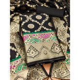 महिलाओं के लिए बनारसी सिल्क प्रिंटेड अनस्टिच्ड सलवार सूट मटेरियल दुपट्टे सहित (काला, 3 मीटर)