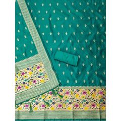 Generic Women's Banarasi Silk Printed Unstitched Salwar Suit Material With Dupatta (Rama, 3Mtrs)