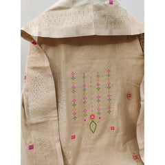 महिलाओं के लिए बनारसी सिल्क प्रिंटेड अनस्टिच्ड सलवार सूट मटेरियल दुपट्टे सहित (क्रीम रंग, 3 मीटर)