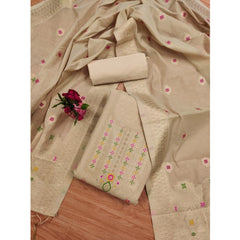 महिलाओं के लिए बनारसी सिल्क प्रिंटेड अनस्टिच्ड सलवार सूट मटेरियल दुपट्टे सहित (क्रीम रंग, 3 मीटर)