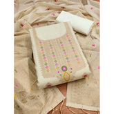 महिलाओं के लिए बनारसी सिल्क प्रिंटेड अनस्टिच्ड सलवार सूट मटेरियल दुपट्टे सहित (सफेद, 3 मीटर)