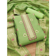 Generic Women's Banarasi Silk Printed Unstitched Salwar Suit Material With Dupatta (Pista, 3Mtrs)