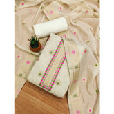 महिलाओं के लिए बनारसी सिल्क प्रिंटेड अनस्टिच्ड सलवार सूट मटेरियल दुपट्टे सहित (सफेद, 3 मीटर)