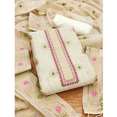 महिलाओं के लिए बनारसी सिल्क प्रिंटेड अनस्टिच्ड सलवार सूट मटेरियल दुपट्टे सहित (सफेद, 3 मीटर)