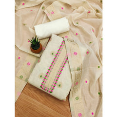 महिलाओं के लिए बनारसी सिल्क प्रिंटेड अनस्टिच्ड सलवार सूट मटेरियल दुपट्टे सहित (सफेद, 3 मीटर)