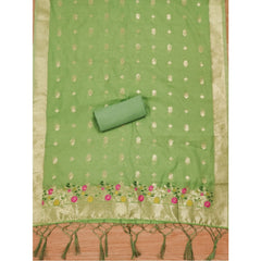 महिलाओं के लिए बनारसी सिल्क प्रिंटेड अनस्टिच्ड सलवार सूट मटेरियल दुपट्टे के साथ (पिस्ता, 3 मीटर)