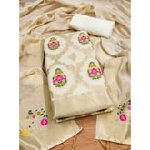 महिलाओं के लिए बनारसी सिल्क प्रिंटेड अनस्टिच्ड सलवार सूट मटेरियल दुपट्टे सहित (सफेद, 3 मीटर)