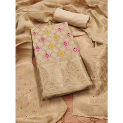 महिलाओं के लिए बनारसी सिल्क प्रिंटेड अनस्टिच्ड सलवार सूट मटेरियल दुपट्टे सहित (क्रीम रंग, 3 मीटर)