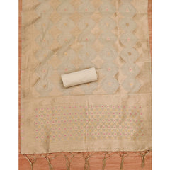 महिलाओं के लिए बनारसी सिल्क प्रिंटेड अनस्टिच्ड सलवार सूट मटेरियल दुपट्टे सहित (क्रीम रंग, 3 मीटर)