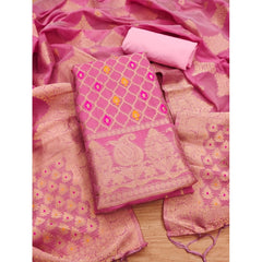 महिलाओं के लिए बनारसी सिल्क प्रिंटेड अनस्टिच्ड सलवार सूट मटेरियल दुपट्टे सहित (गुलाबी, 3 मीटर)