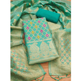 महिलाओं के लिए बनारसी सिल्क प्रिंटेड अनस्टिच्ड सलवार सूट मटेरियल दुपट्टे सहित (समुद्री हरा, 3 मीटर)