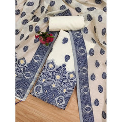 महिलाओं के लिए बनारसी सिल्क प्रिंटेड अनस्टिच्ड सलवार सूट मटेरियल दुपट्टे सहित (नेवी ब्लू, 3 मीटर)