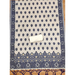 महिलाओं के लिए बनारसी सिल्क प्रिंटेड अनस्टिच्ड सलवार सूट मटेरियल दुपट्टे सहित (नेवी ब्लू, 3 मीटर)