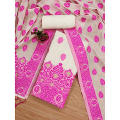 महिलाओं के लिए बनारसी सिल्क प्रिंटेड अनस्टिच्ड सलवार सूट मटेरियल दुपट्टे सहित (गुलाबी, 3 मीटर)