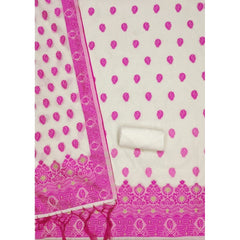 महिलाओं के लिए बनारसी सिल्क प्रिंटेड अनस्टिच्ड सलवार सूट मटेरियल दुपट्टे सहित (गुलाबी, 3 मीटर)