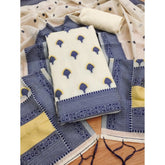 महिलाओं के लिए बनारसी सिल्क प्रिंटेड अनस्टिच्ड सलवार सूट मटेरियल दुपट्टे सहित (नेवी ब्लू, 3 मीटर)