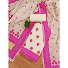 महिलाओं के लिए बनारसी सिल्क प्रिंटेड अनस्टिच्ड सलवार सूट मटेरियल दुपट्टे सहित (गुलाबी, 3 मीटर)