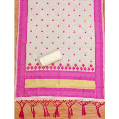 महिलाओं के लिए बनारसी सिल्क प्रिंटेड अनस्टिच्ड सलवार सूट मटेरियल दुपट्टे सहित (गुलाबी, 3 मीटर)