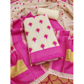 महिलाओं के लिए बनारसी सिल्क प्रिंटेड अनस्टिच्ड सलवार सूट मटेरियल दुपट्टे सहित (गुलाबी, 3 मीटर)