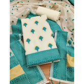 महिलाओं के लिए बनारसी सिल्क प्रिंटेड अनस्टिच्ड सलवार सूट मटेरियल दुपट्टे सहित (टील रंग, 3 मीटर)