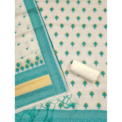 महिलाओं के लिए बनारसी सिल्क प्रिंटेड अनस्टिच्ड सलवार सूट मटेरियल दुपट्टे सहित (टील रंग, 3 मीटर)