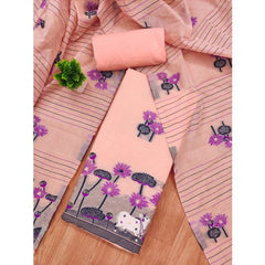 महिलाओं के लिए बनारसी सिल्क प्रिंटेड अनस्टिच्ड सलवार सूट मटेरियल दुपट्टे सहित (पीच रंग, 3 मीटर)