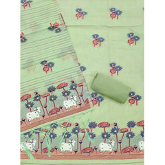 महिलाओं के लिए बनारसी सिल्क प्रिंटेड अनस्टिच्ड सलवार सूट मटेरियल दुपट्टे के साथ (पिस्ता, 3 मीटर)