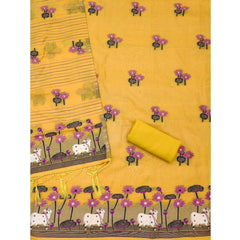 महिलाओं के लिए बनारसी सिल्क प्रिंटेड अनस्टिच्ड सलवार सूट मटेरियल दुपट्टे सहित (पीला, 3 मीटर)