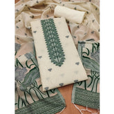 महिलाओं के लिए बनारसी सिल्क प्रिंटेड अनस्टिच्ड सलवार सूट मटेरियल दुपट्टे सहित (ऑफ व्हाइट, 3 मीटर)