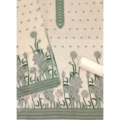 महिलाओं के लिए बनारसी सिल्क प्रिंटेड अनस्टिच्ड सलवार सूट मटेरियल दुपट्टे सहित (ऑफ व्हाइट, 3 मीटर)