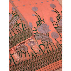 महिलाओं के लिए बनारसी सिल्क प्रिंटेड अनस्टिच्ड सलवार सूट मटेरियल दुपट्टे सहित (पीच रंग, 3 मीटर)