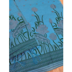 महिलाओं के लिए बनारसी सिल्क प्रिंटेड अनस्टिच्ड सलवार सूट मटेरियल दुपट्टे सहित (आसमानी नीला, 3 मीटर)