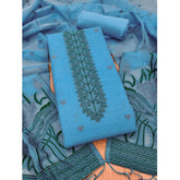 महिलाओं के लिए बनारसी सिल्क प्रिंटेड अनस्टिच्ड सलवार सूट मटेरियल दुपट्टे सहित (आसमानी नीला, 3 मीटर)