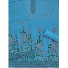 महिलाओं के लिए बनारसी सिल्क प्रिंटेड अनस्टिच्ड सलवार सूट मटेरियल दुपट्टे सहित (आसमानी नीला, 3 मीटर)