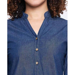 महिलाओं के लिए सामान्य कैज़ुअल डेनिम फुल स्लीव ड्रेस (नीला)