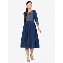 जेनरिक महिलाओं की कैजुअल रेयॉन 3-4 स्लीव्स कुर्ती (नीली)