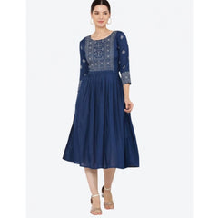 जेनरिक महिलाओं की कैजुअल रेयॉन 3-4 स्लीव्स कुर्ती (नीली)