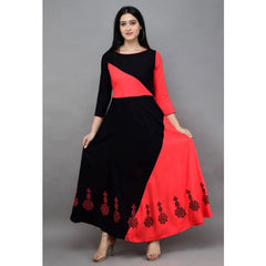 सामान्य महिलाओं की कैज़ुअल रेयॉन मैक्सी ड्रेस, तीन-चार आस्तीन वाली (गुलाबी)