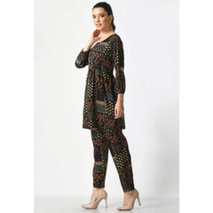 जेनरिक महिलाओं का कैज़ुअल क्रेप 3-4 स्लीव्स कॉर्ड सेट (काला)