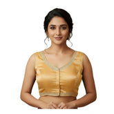 जेनरिक विमेंस ज़िम्मी चू सेक्विन वर्क वी-नेक पैडेड ब्लाउज़ (बेज रंग, साइज़ 38 (सेल्फ ऑल्टरेबल 36–40))