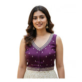 जेनरिक विमेंस ज़िम्मी चू सेक्विन वर्क वी-नेक पैडेड ब्लाउज़ (बैंगनी रंग, साइज़ 38 (स्वयं द्वारा ऑल्टर किया जा सकता है, साइज़ 36-40))