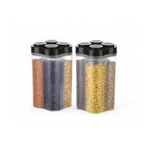 Generic Plastic 2-Pcs Set, 4 Section Container Jar For Grocery (Multicolor)