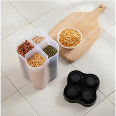 सामान्य प्लास्टिक का 2 पीस का सेट, किराने के सामान के लिए 4 सेक्शन वाला कंटेनर जार (बहुरंगीय)