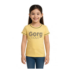 Generic Girl's Cotton Printeded Round Neck T-Shirt (Yellow)