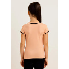 लड़कियों के लिए कॉटन प्रिंटेड राउंड नेक टी-शर्ट (सैंडल बीच)